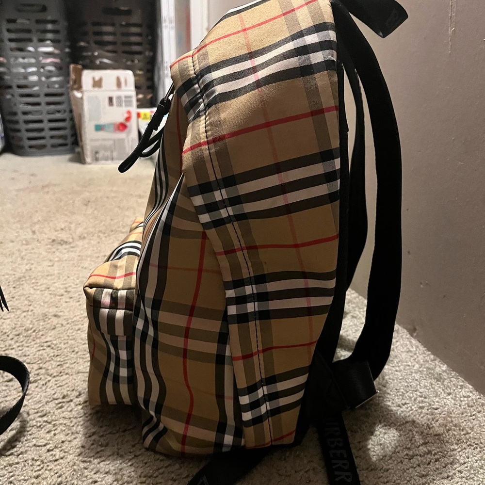 Burberry Beige and Black Checkered Backpack